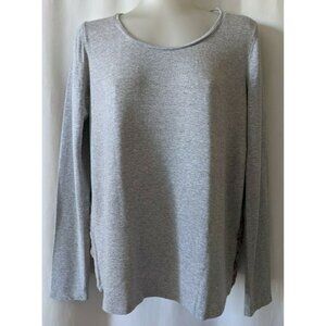 Van Laack Women's Scoop Neck T-Shirt Gray Combined Fabric Long Sleeves HiLo Sz M